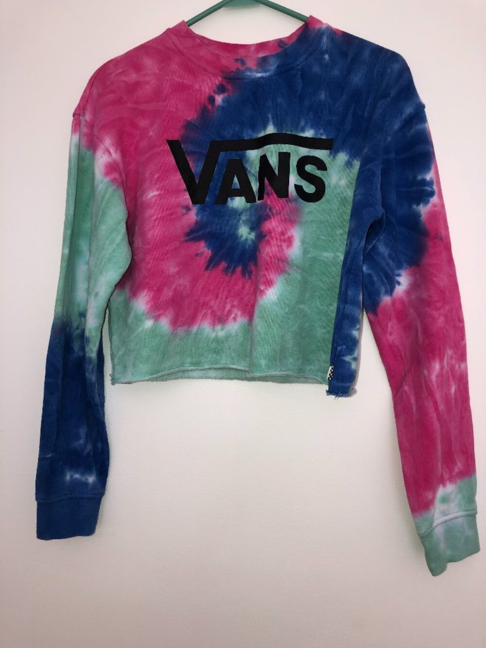 Vans Cropped Long Sleeve Tie Dye Sweatshirt Pink Blue Green Size S